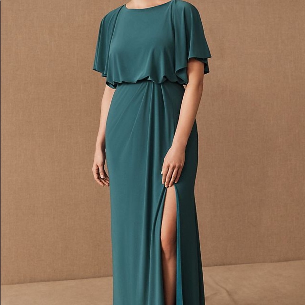 BHLDN Anthropologie Lena Dress Blouson Flutter Sleeve Maxi Gown Teal Sz  6